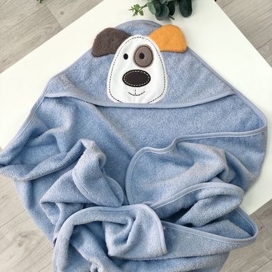 Полотенце с капюшоном для новорожденных голубое Собачка
