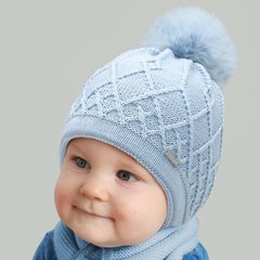 Детская шапка теплая голубая