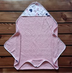 Полотенце с капюшоном для новорожденных розовое Сердечки
